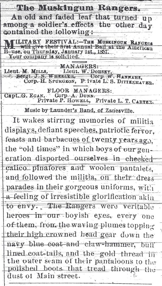 newspaper article about Muskingum Rangers militia