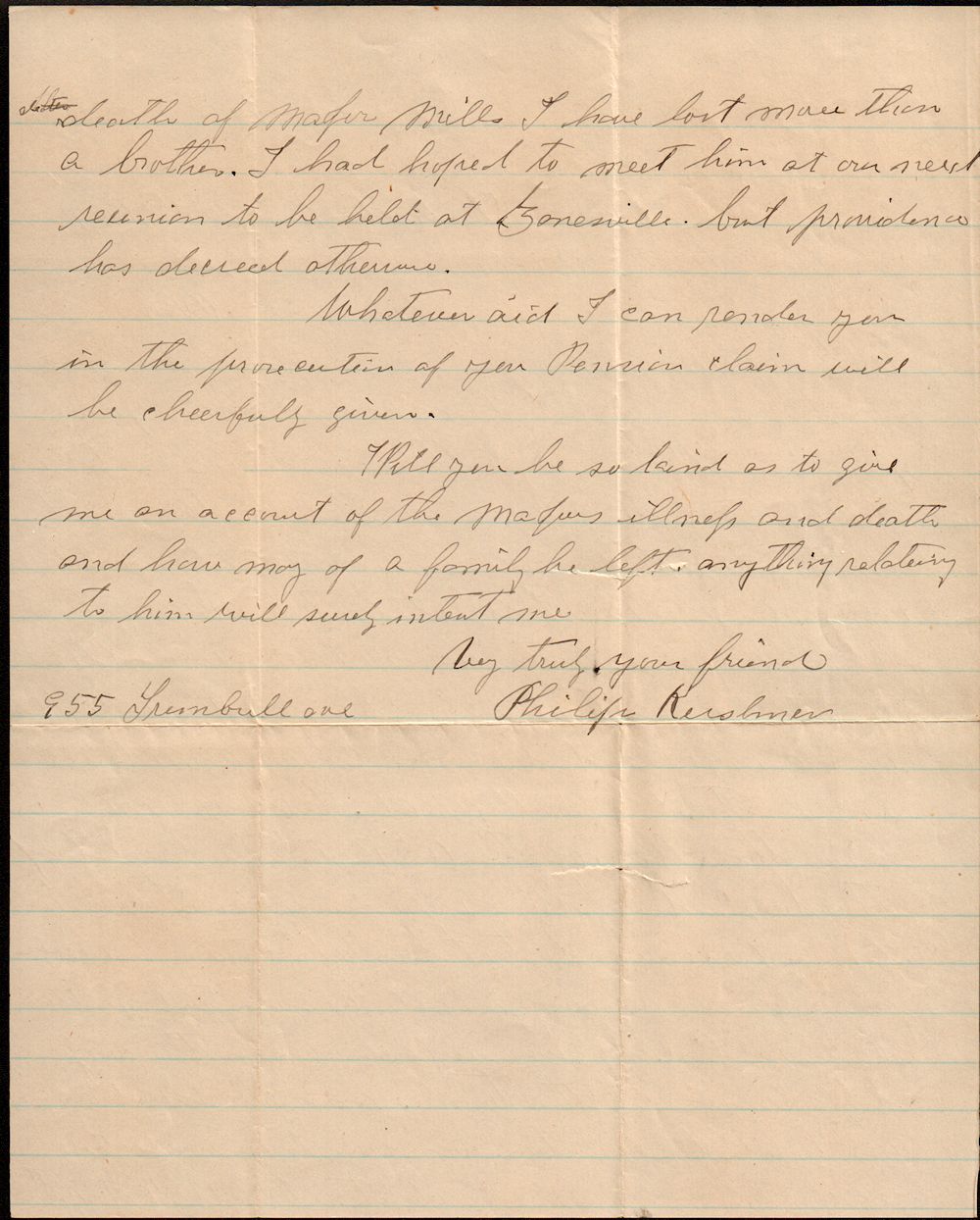 Kershner Letter to Catherine Mills