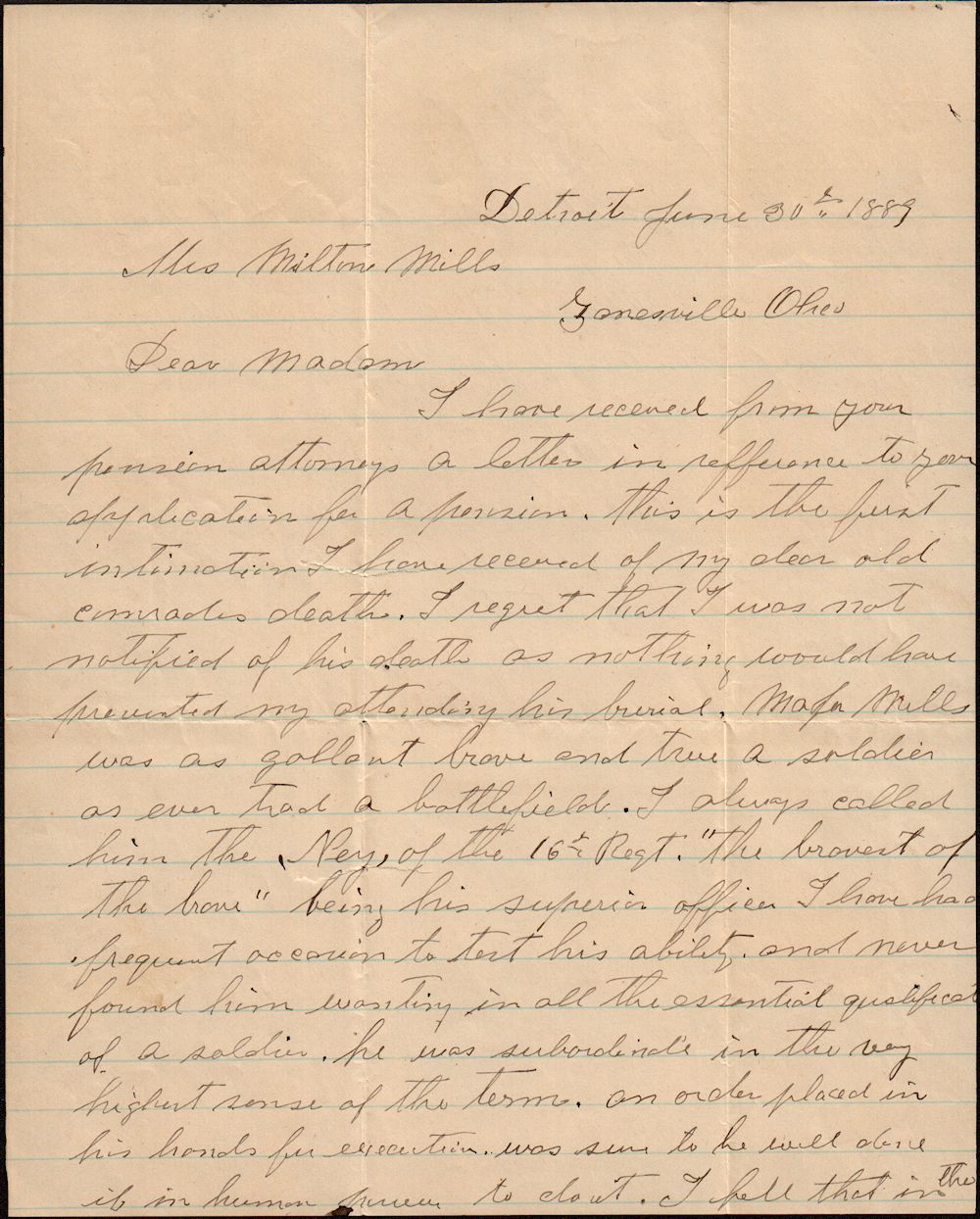 Kershner Letter to Catherine Mills