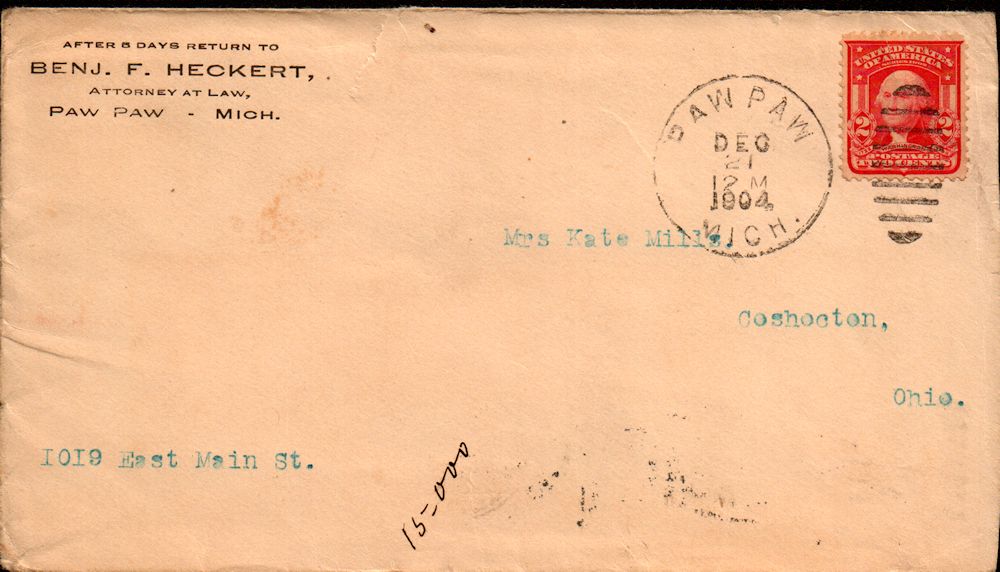 Envelope to Heckert Letter to Catherine Mills