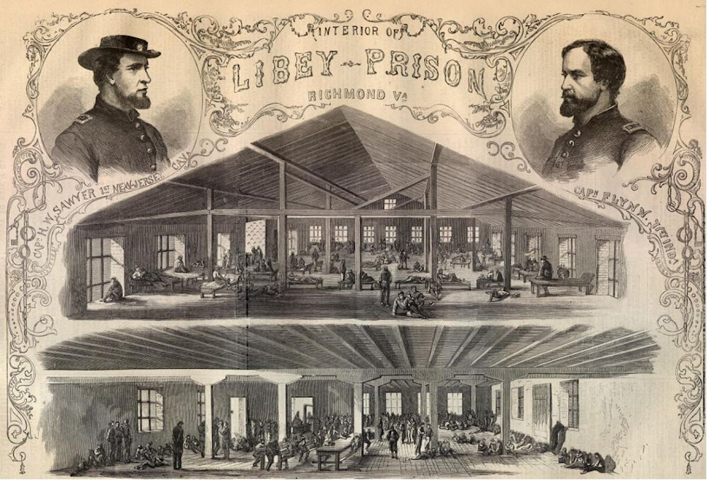 sketch of interior Libby Prison, Richmond, Virginia