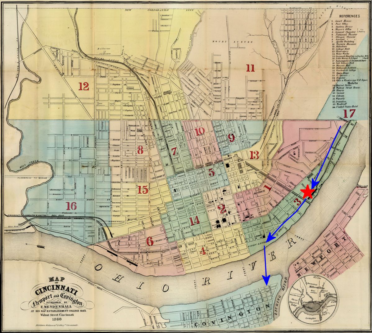 Map of Cincinnati and Covington 1860