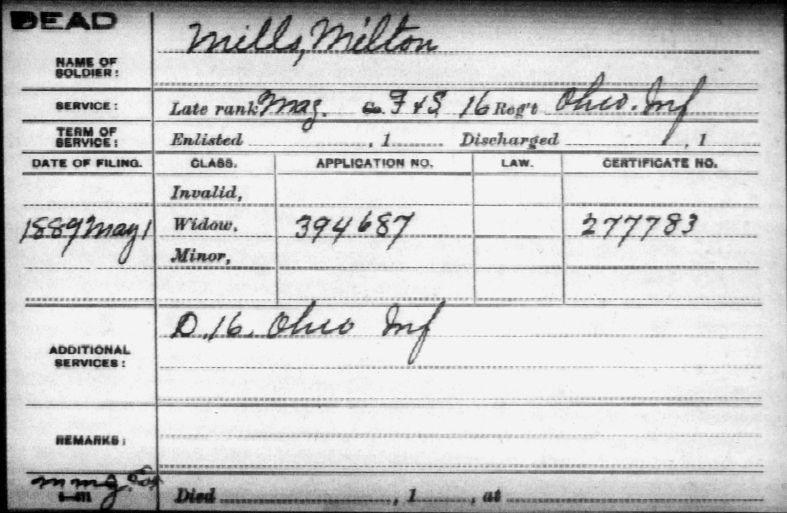 government pension card for Milton Mills