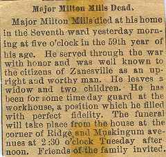 newspaper obituary for Milton Mills